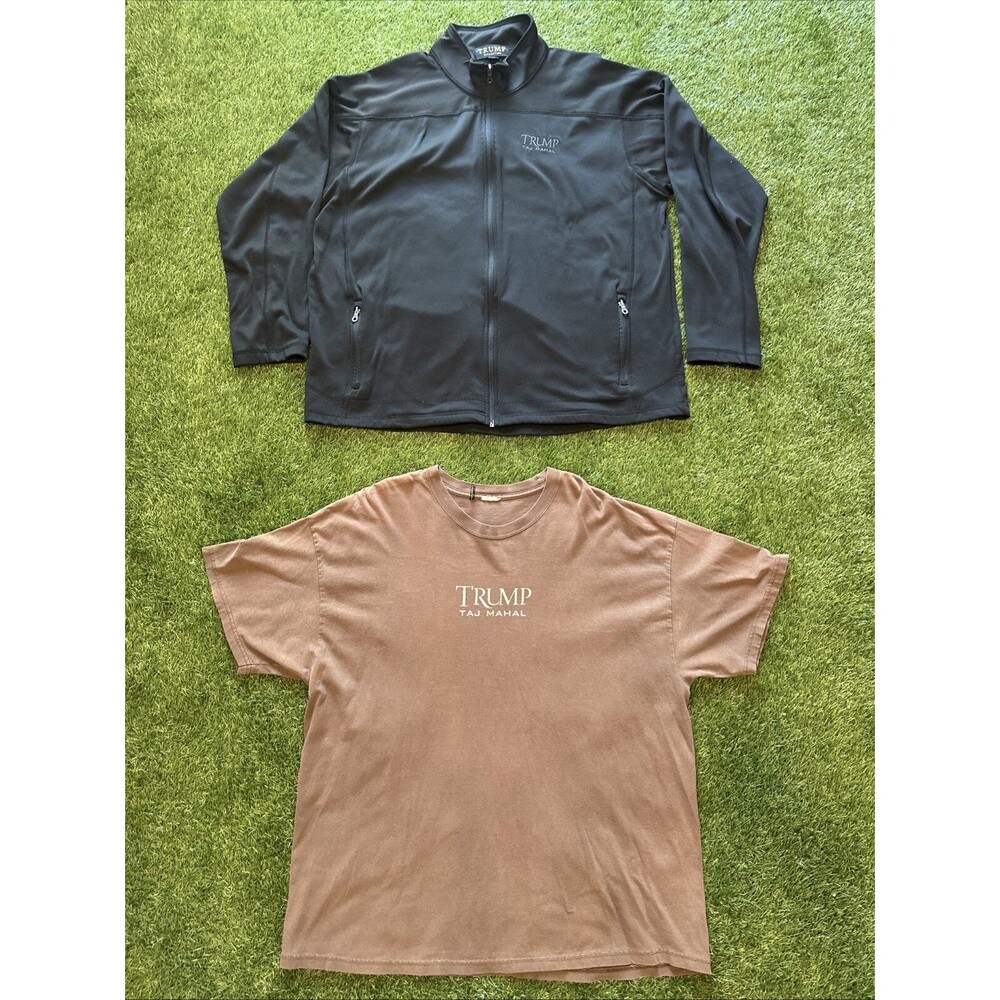 Donald J Trump Taj Mahal Black Zip Up Windbreaker Jacket & Brown T Shirt Mens XL